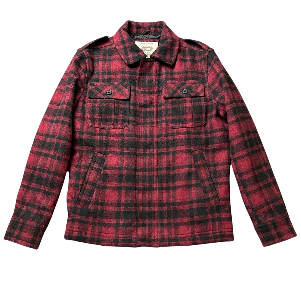 Vtg Y2K‎ Red Plaid Barn Coat Lined Wool Blend Womens Sz S Kmart Route 66